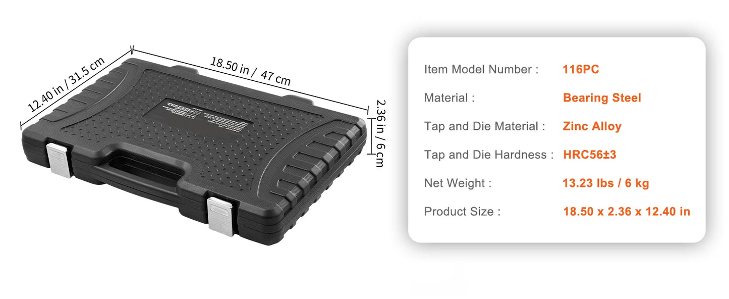 SucceBuy 116 Piece Tap And Die Set Metric SAE Taps Dies
