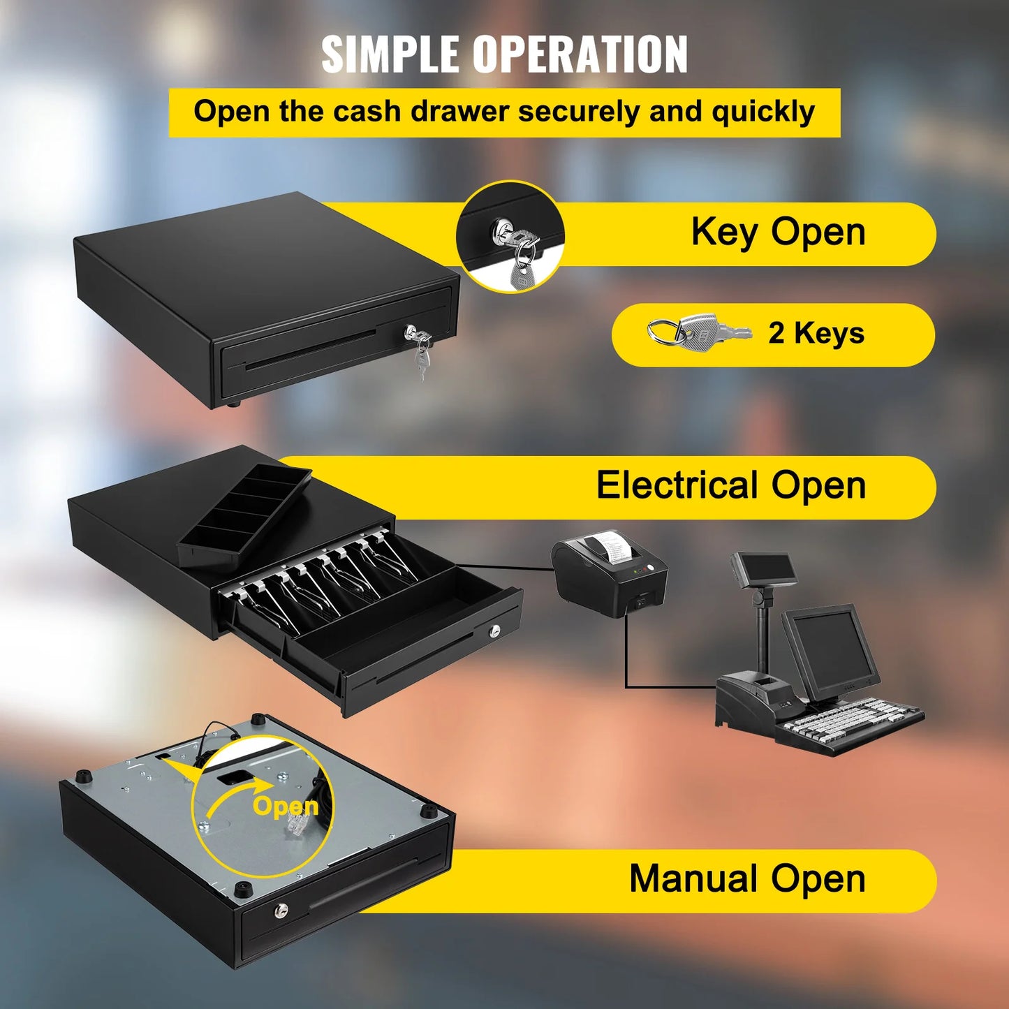 SucceBuy 12V Cash Register Drawer With Removable Coin Tray