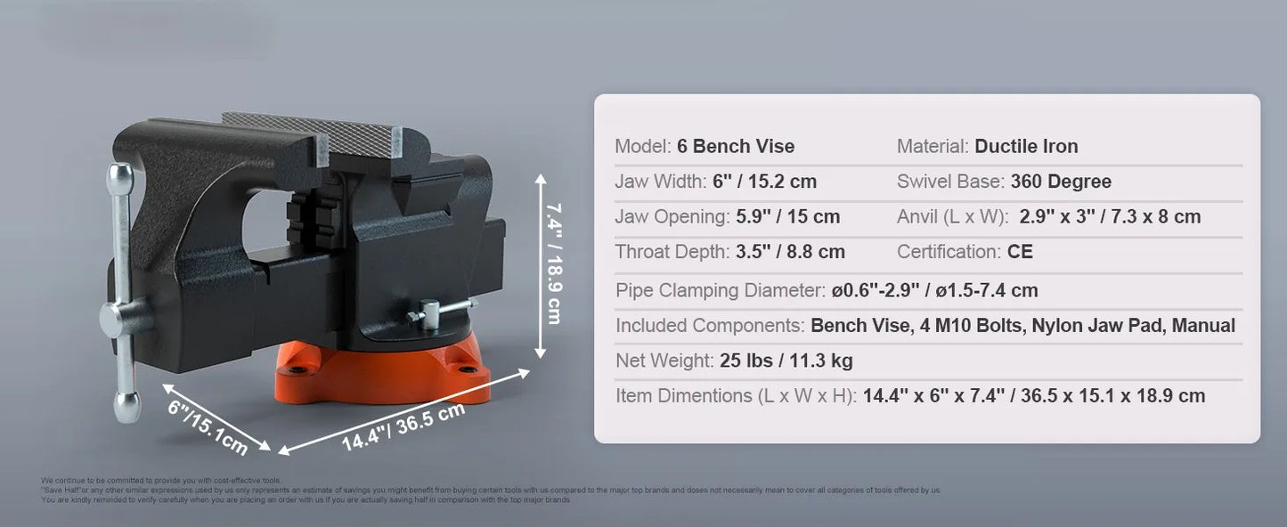 SucceBuy Bench Vise Heavy Duty Cast Iron With Swivel Base Anvil Multipurpose
