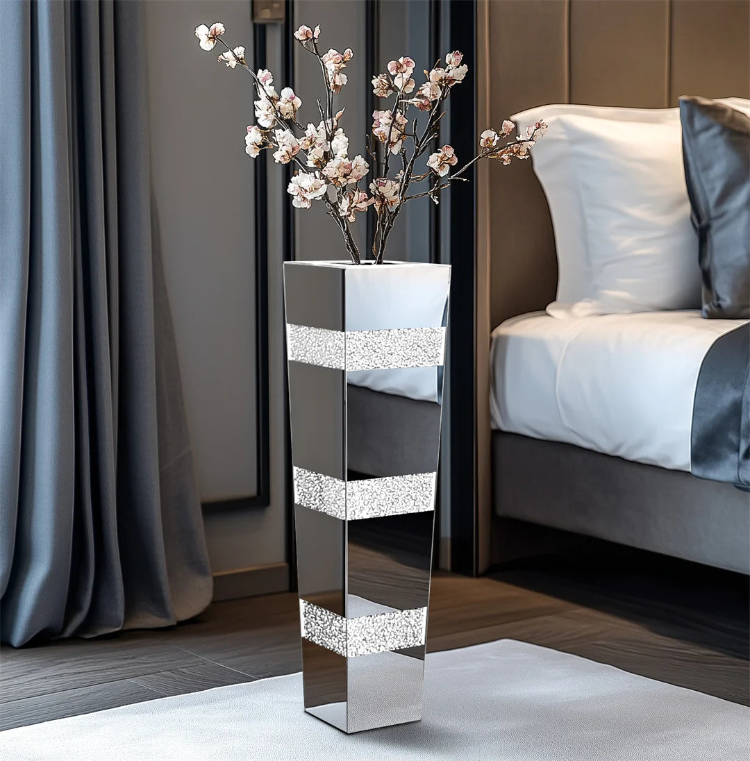 Modern Floor Vase With Crystal Glass Standing Mirrored Flower Display
