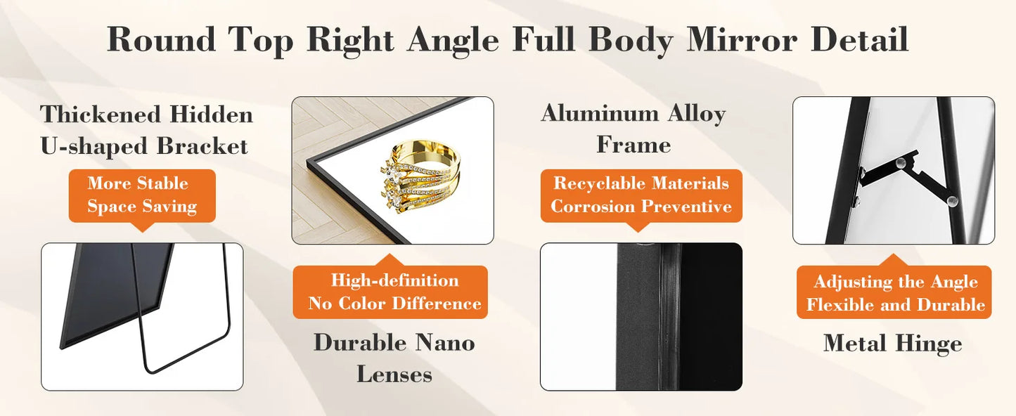 JHK Full Length Wall Mirror With Aluminum Alloy Frame Stand