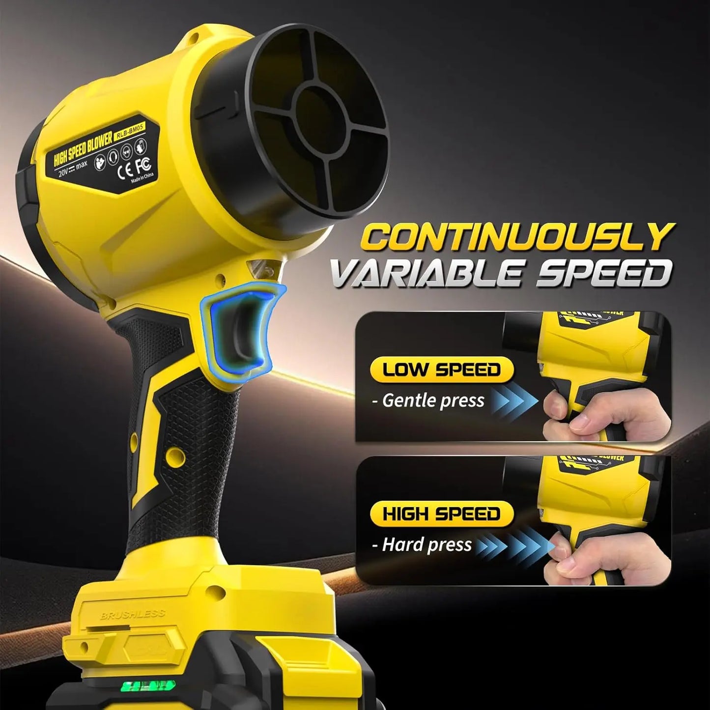 20V Cordless Leaf Blower With 2 Batteries 980K RPM Lightweight
