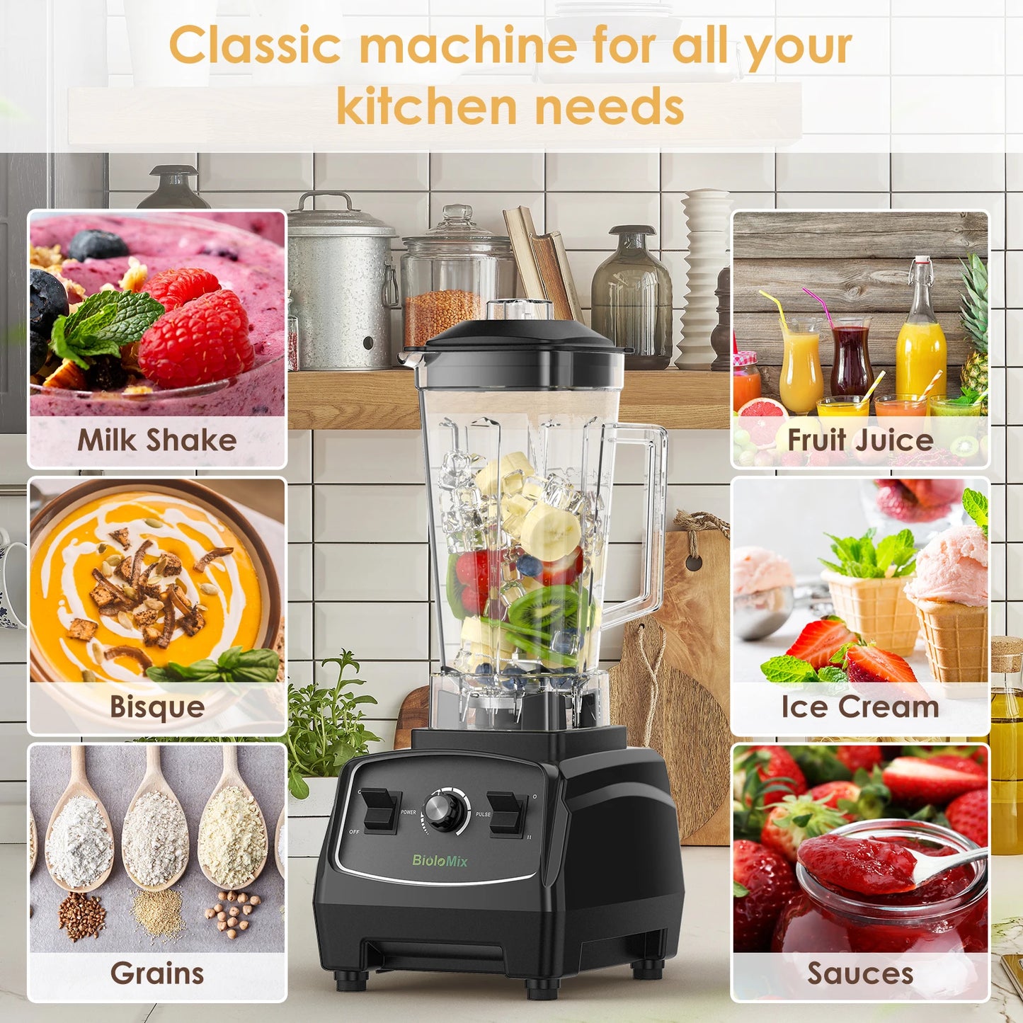 Biolomix BPA Free 3HP 2200W Heavy Duty Blender Mixer Juicer
