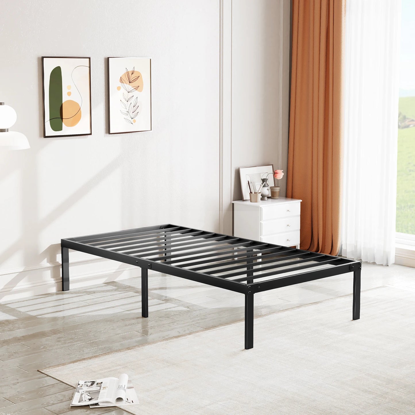 JHK Steel Bed Frame With Slat Support