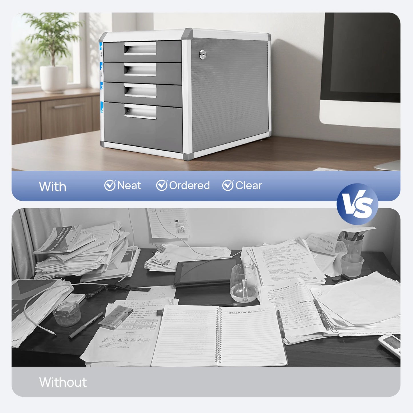 Bymaocar 4 Drawer Locking Desk Organizer Aluminum Alloy