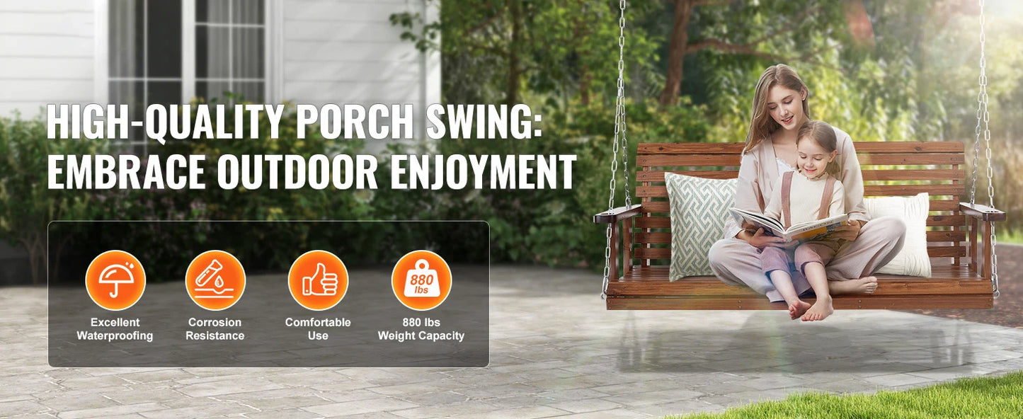 SucceBuy Wooden Porch Swing Outdoor Patio Bench Garden Seat