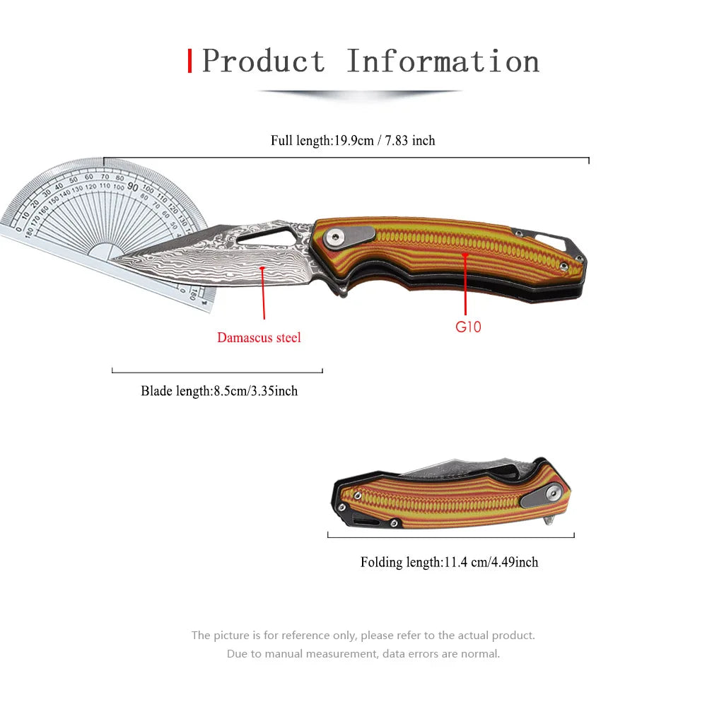 Blackdragon Damascus Steel Folding Knife With G10 Handle