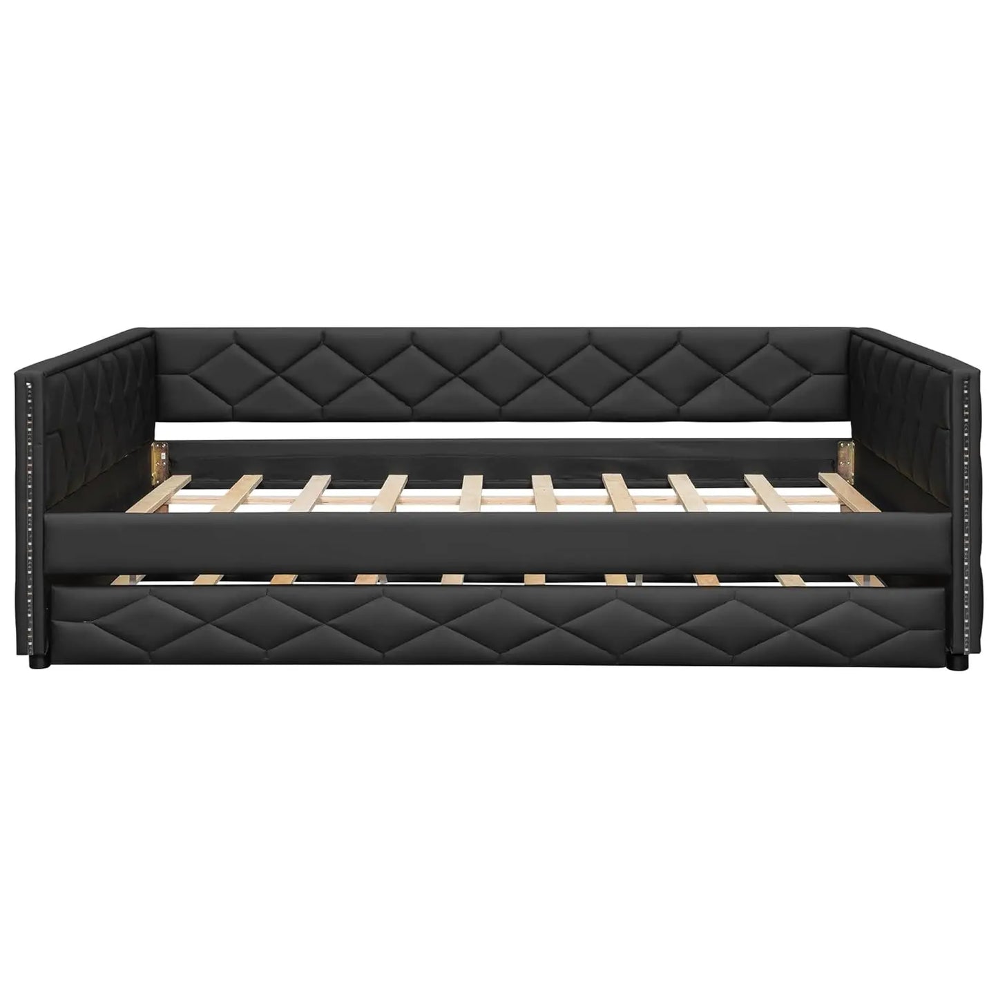 PU Upholstered Daybed With Trundle LED Sofa Bed Frame