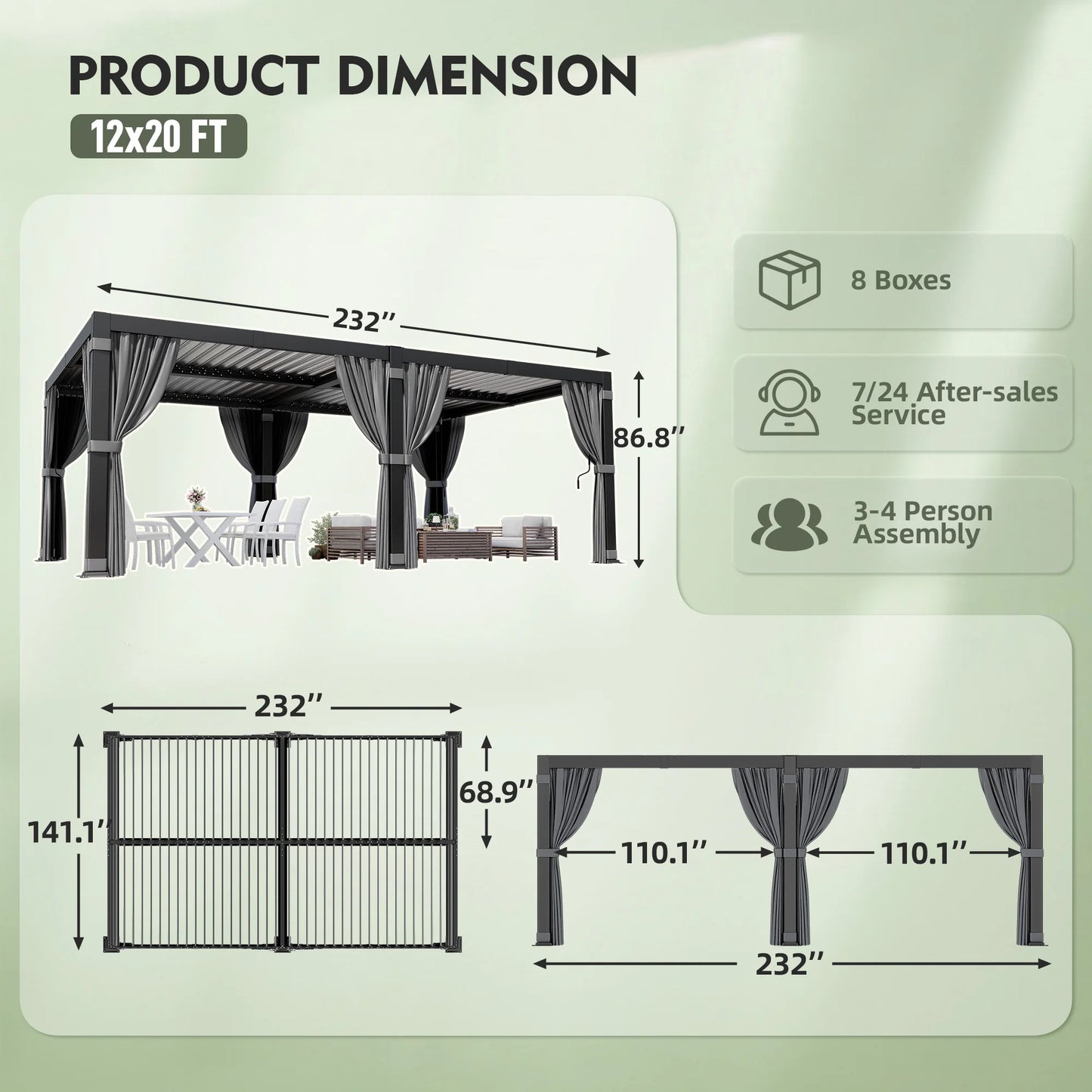 VIWAT Louvered Pergola Gazebo With Waterproof Roof For All Weather Outdoor