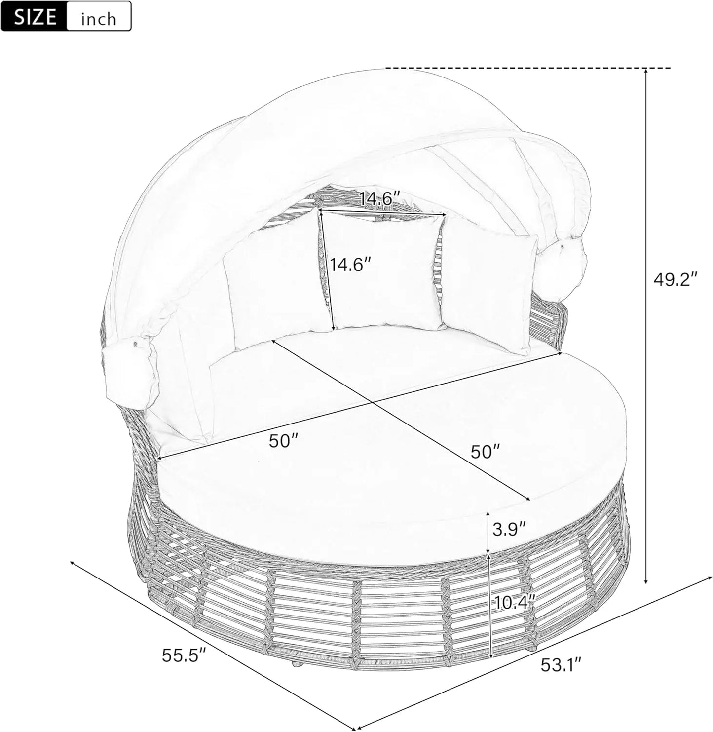 Outdoor Patio Rattan Round Daybed With Retractable Canopy