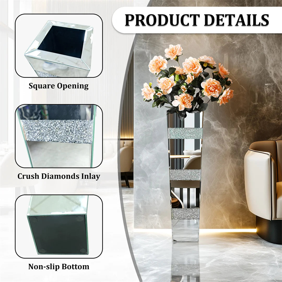 Modern Floor Vase With Crystal Glass Standing Mirrored Flower Display