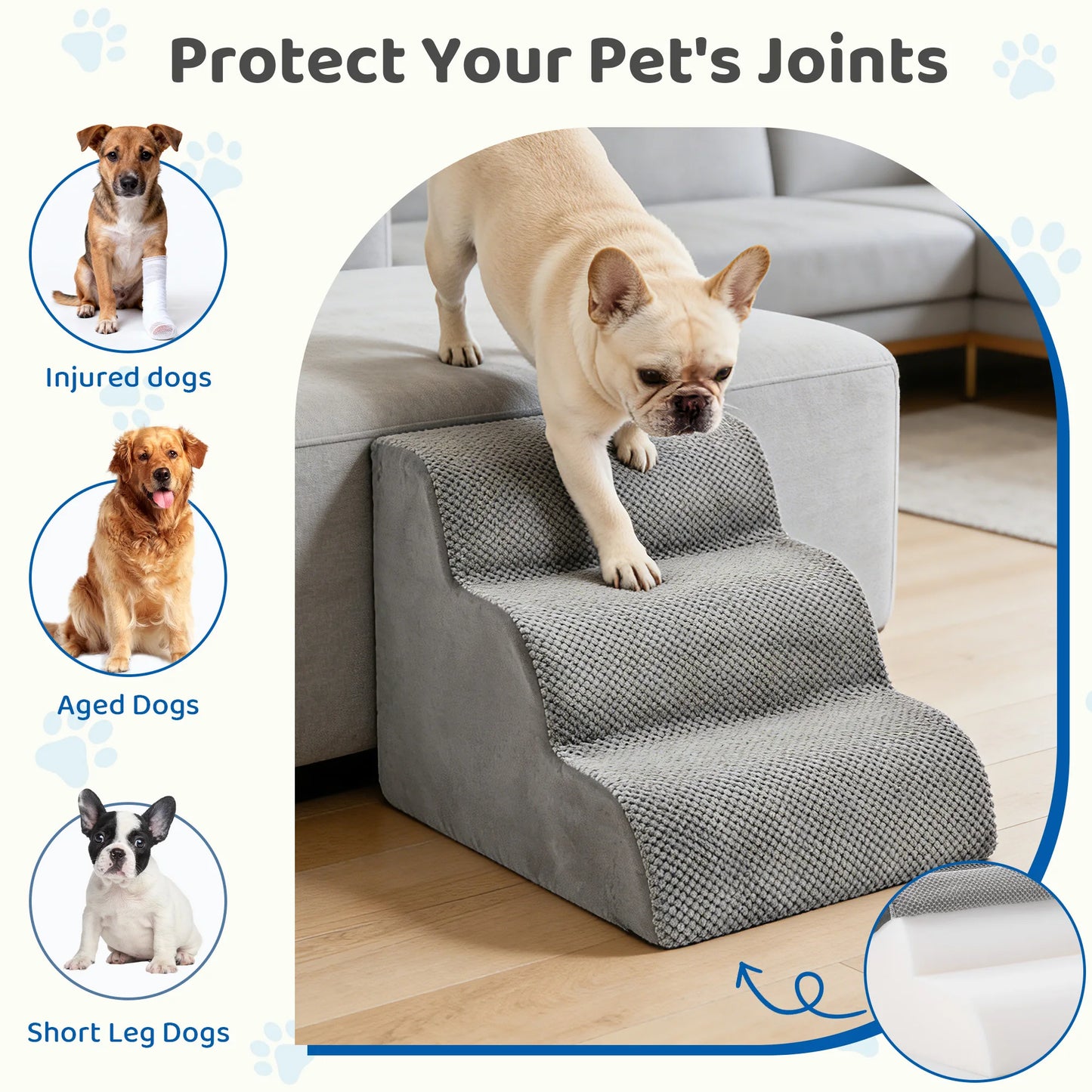 Curved High Density Foam Dog Stairs For Small Dogs Indoor Non Slip