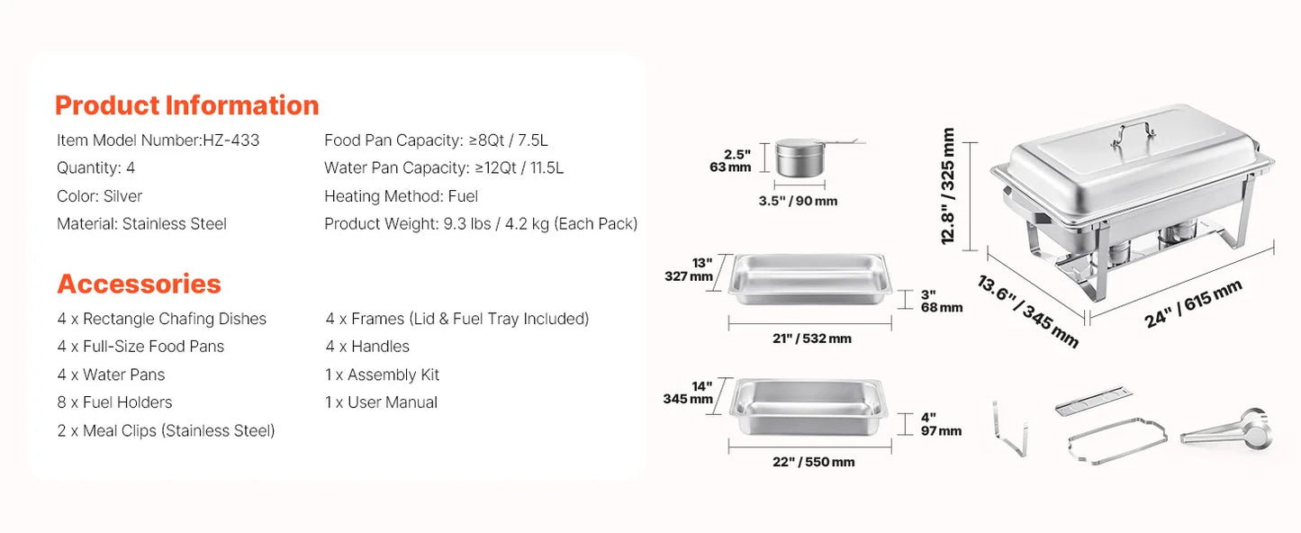 SucceBuy Stainless Steel Chafing Dish Buffet Set With Pans