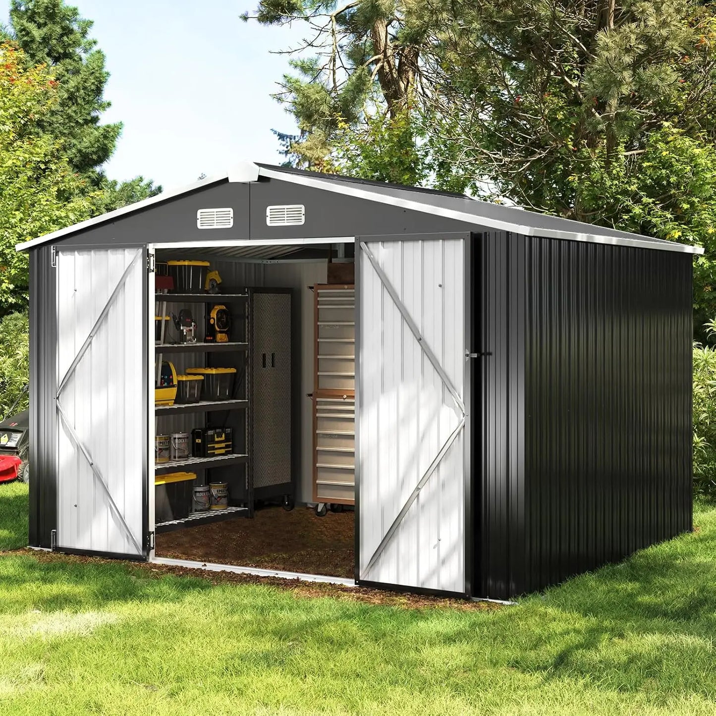 Galvanized Outdoor Storage Shed, Waterproof For Garden Tools