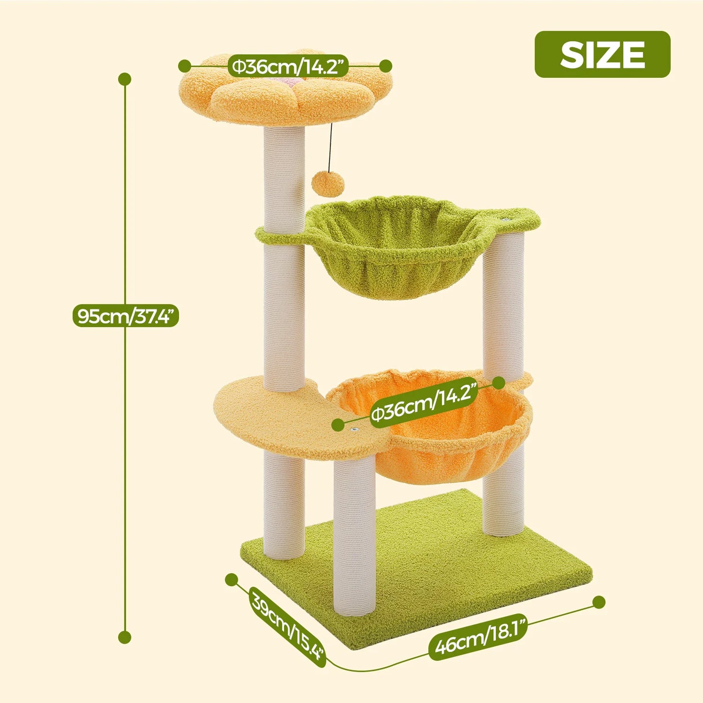 PAWZ Road Flower Cat Tree With Hammocks And Sisal Posts