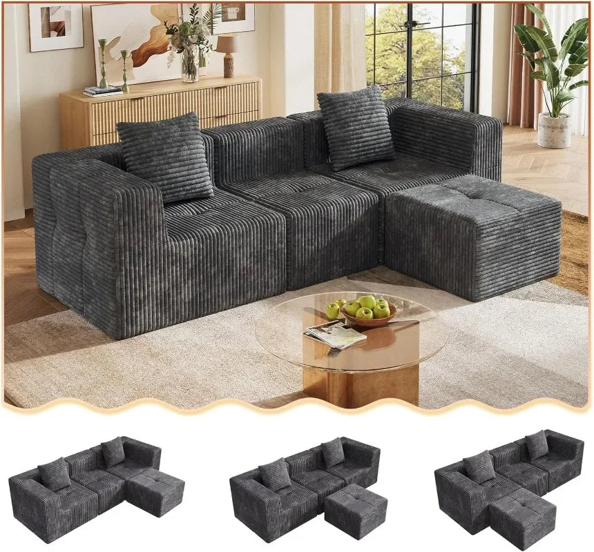 WLIVE U Shaped Sectional Sofa With Storage Chaise And Pillows