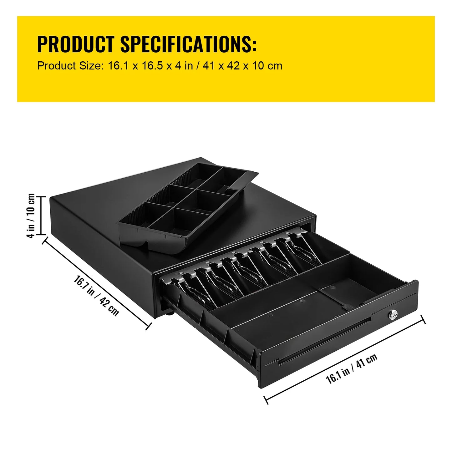 SucceBuy 12V Cash Register Drawer With Removable Coin Tray