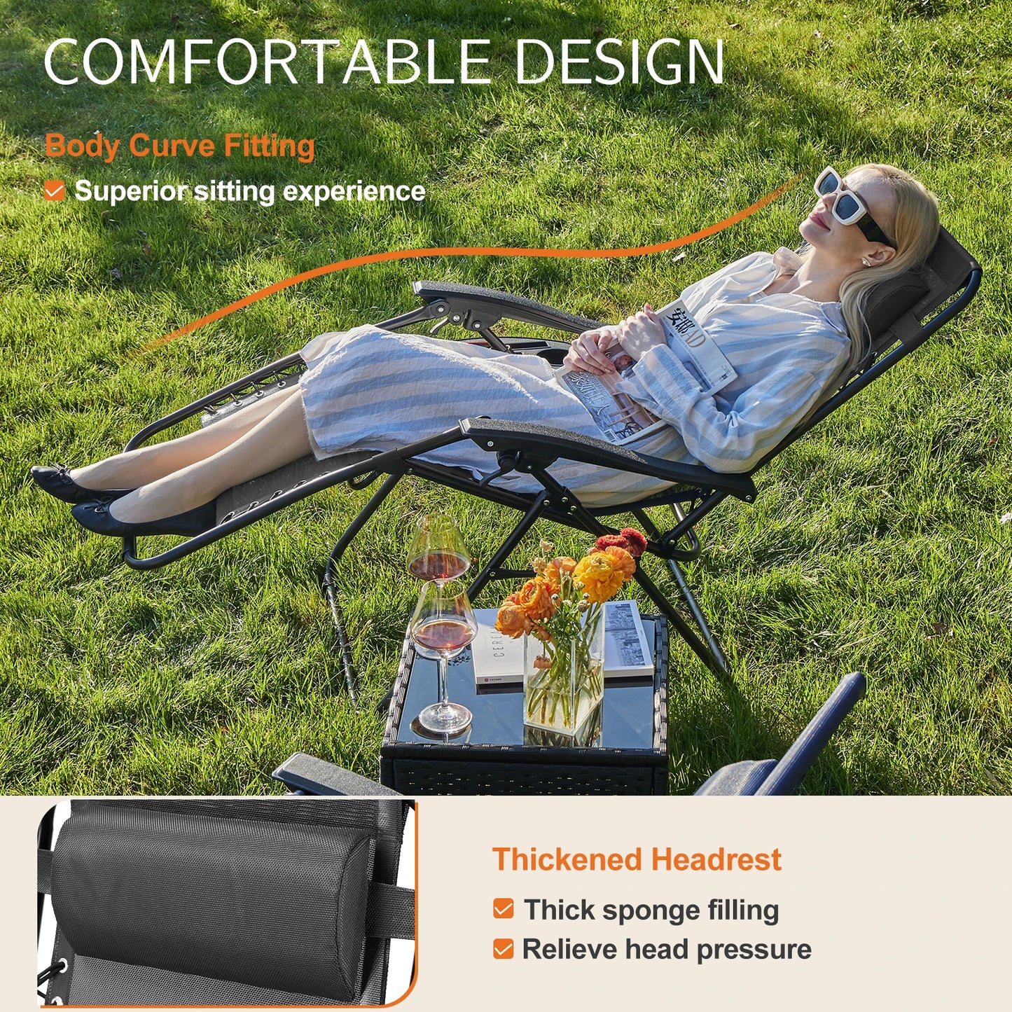 JHK Zero Gravity Portable Recliner With Cup Holder Trays