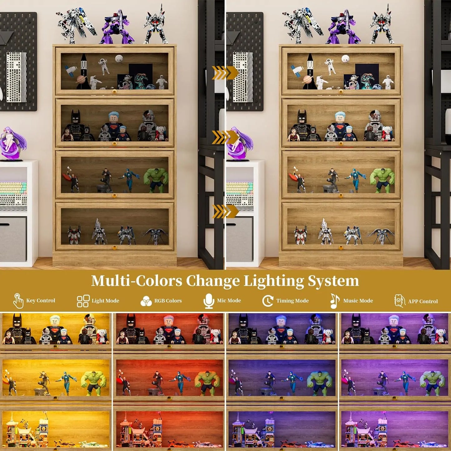 Zhilu Display Cabinet With Acrylic Glass Doors And Led Lighting For Collectibles