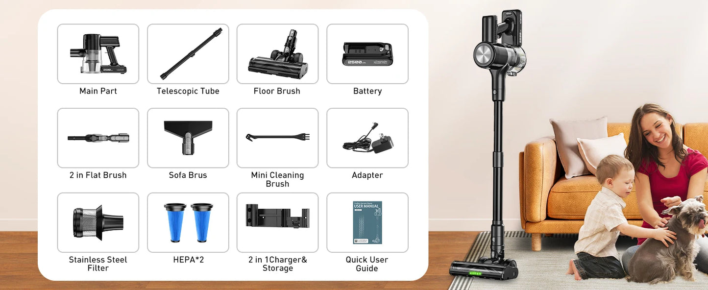 SUXIANGVAC Cordless Vacuum Cleaner 55 KPa 55 Minute Runtime Self Standing