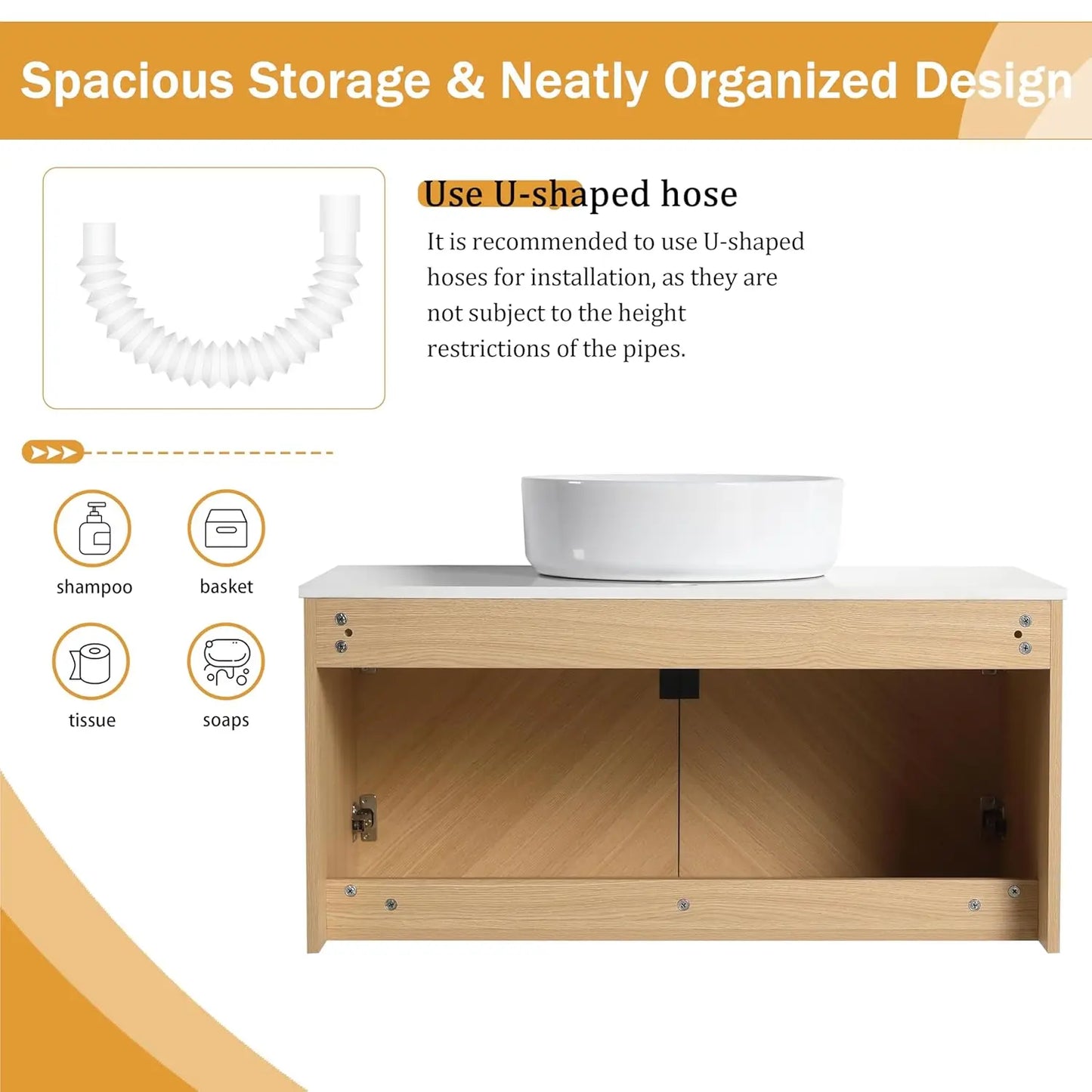 Floating Modern Bathroom Vanity Set With Wood Sink