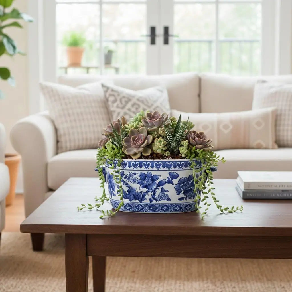 Vintage Floral Ceramic Cachepot Planter For Indoor Plants