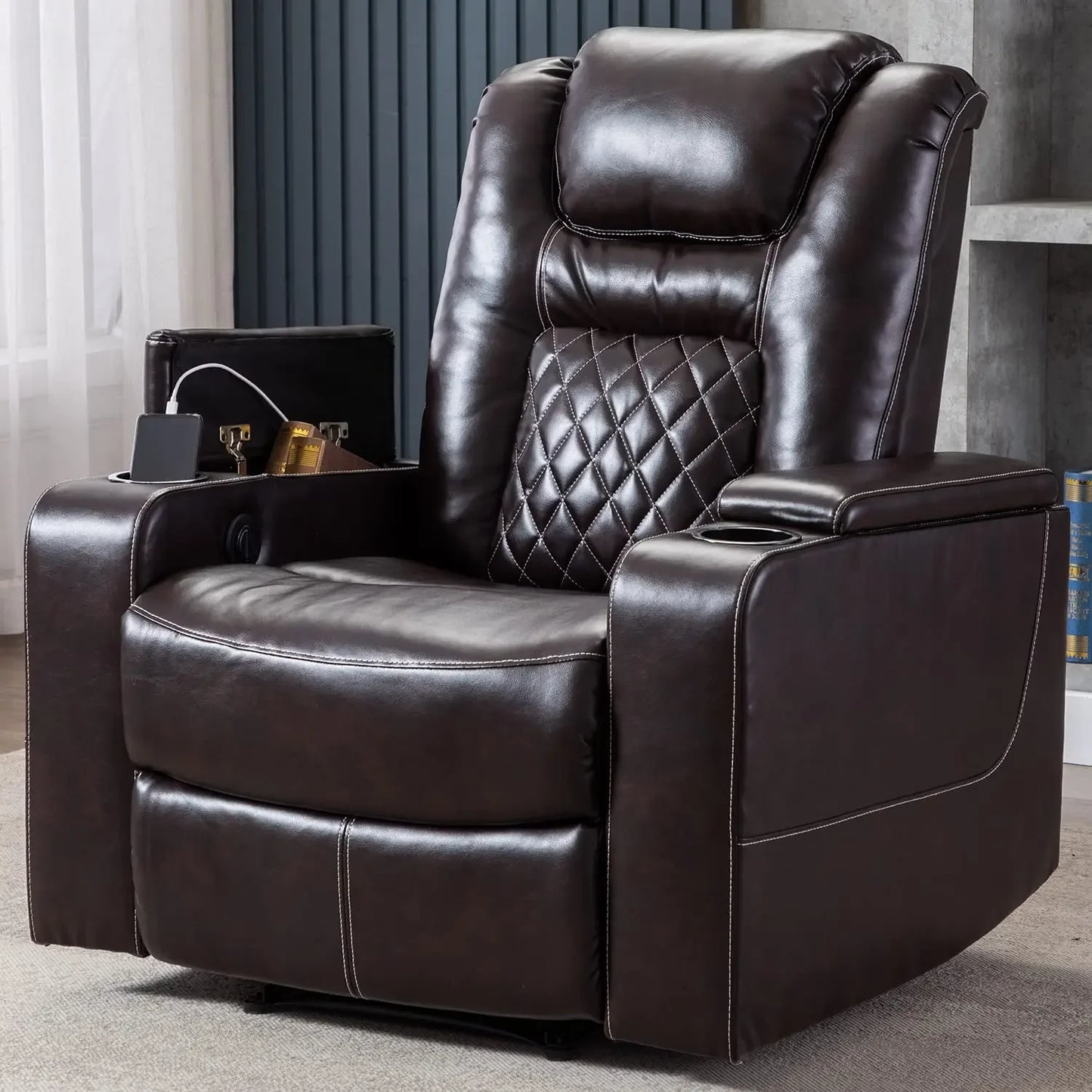 CANMOV Electric Power Recliner Chair With USB Ports And Cup Holders Leather