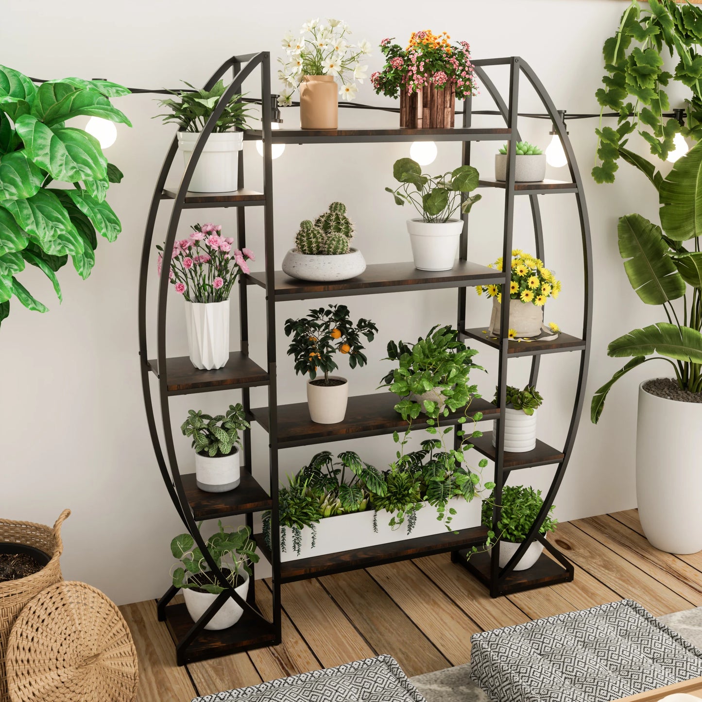 Iron Half Moon Plant Stand Multilayer Bookshelf Industrial Storage Rack