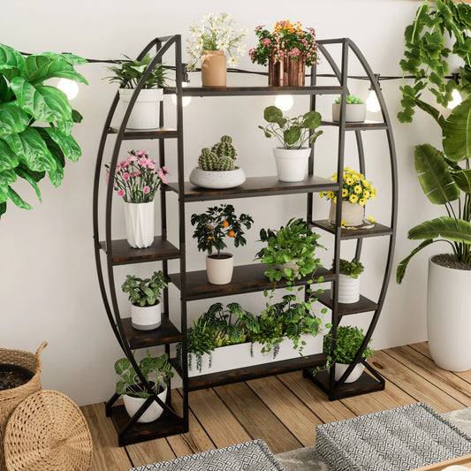 Iron Half Moon Plant Stand Multilayer Bookshelf Industrial Storage Rack