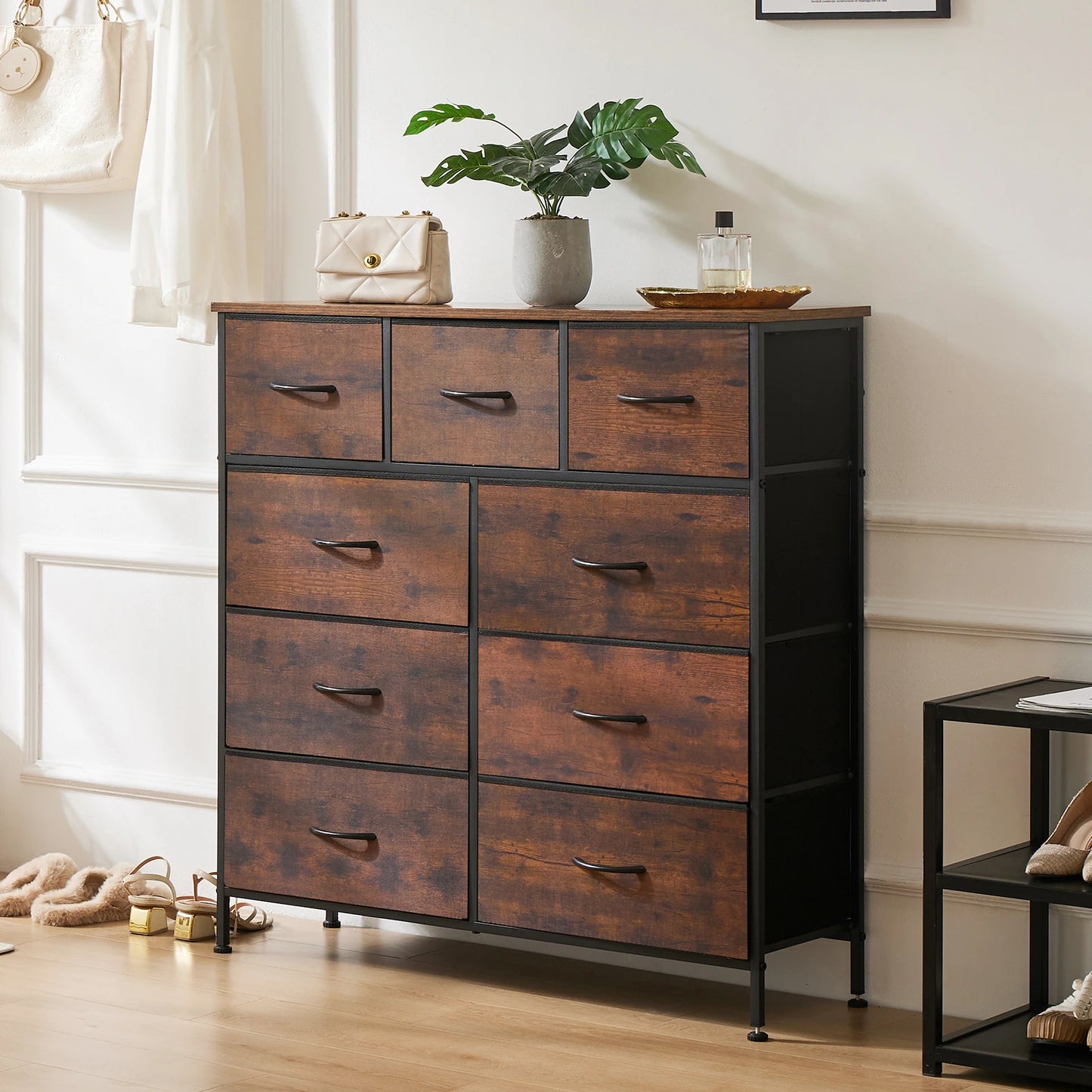 JHK Dresser With Nine Fabric Storage Drawers For Bedroom