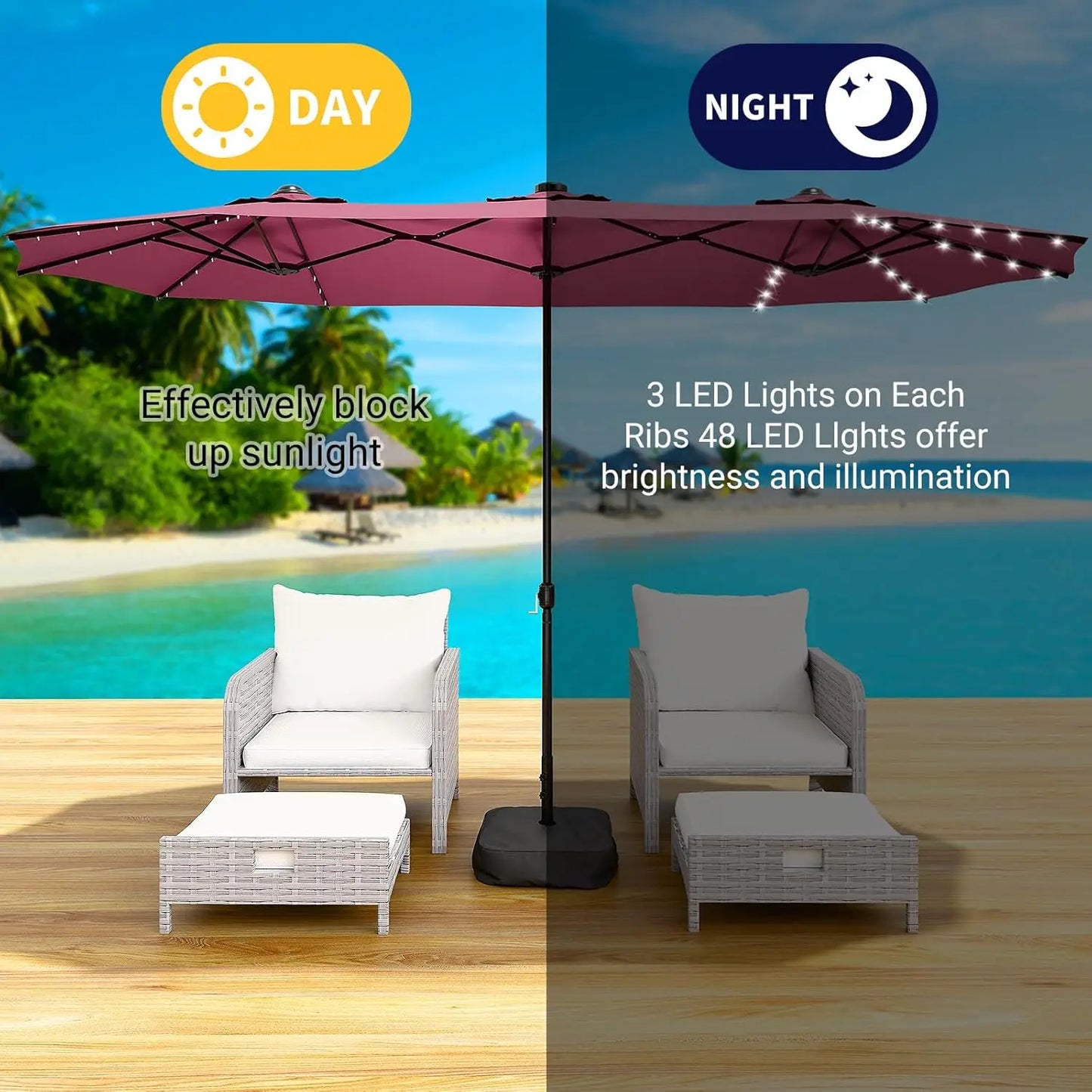 Patio Umbrella With Base Double-Sided Outdoor Shelter