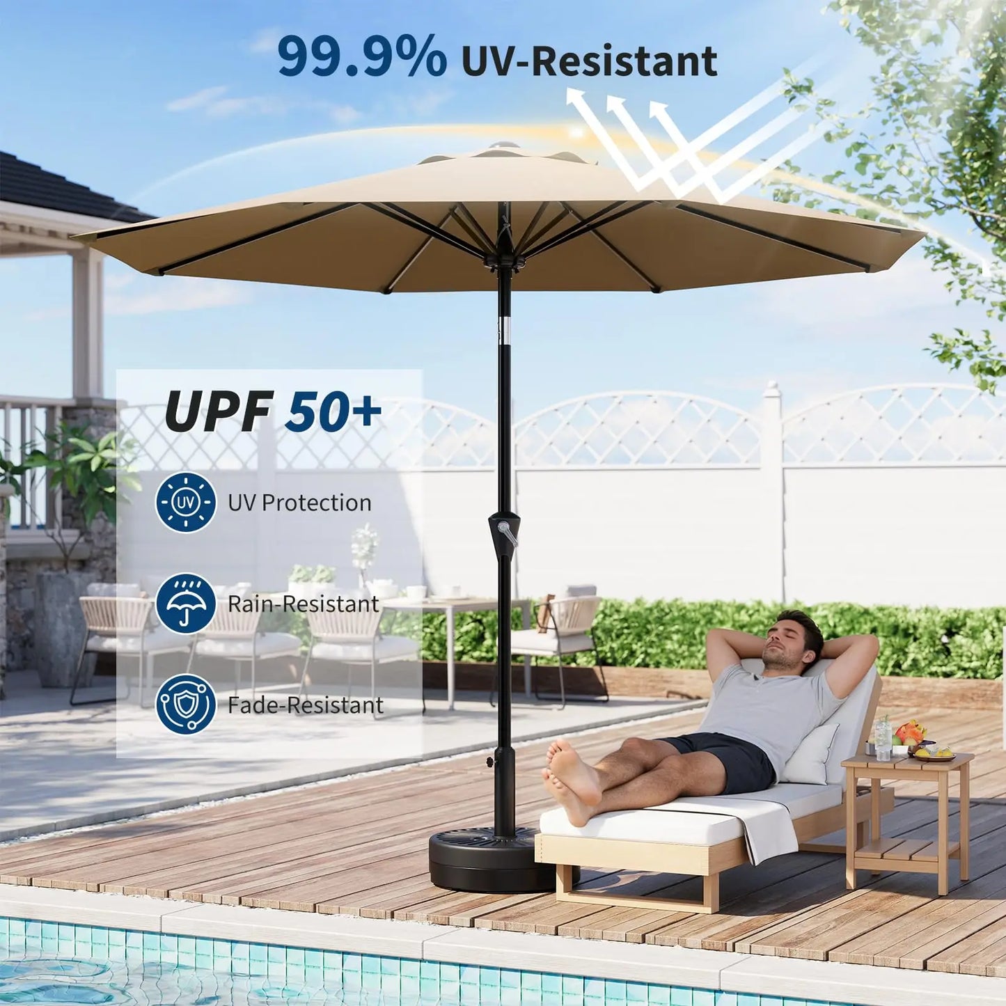 HiMISS Crank Tilt Outdoor Patio Umbrella With UV Protection Waterproof
