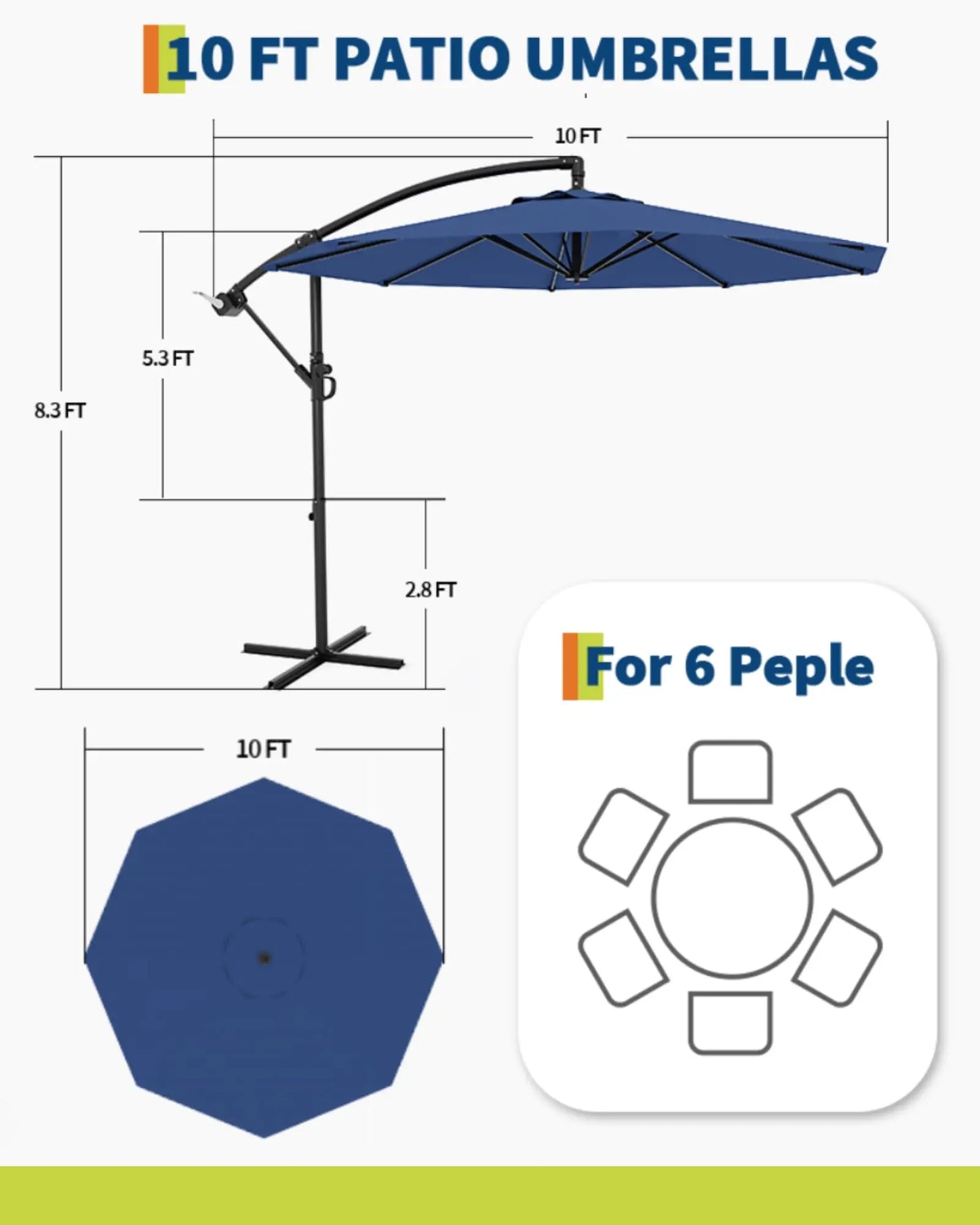 HiMISS Offset Cantilever Patio Umbrella With Solar Led Lights