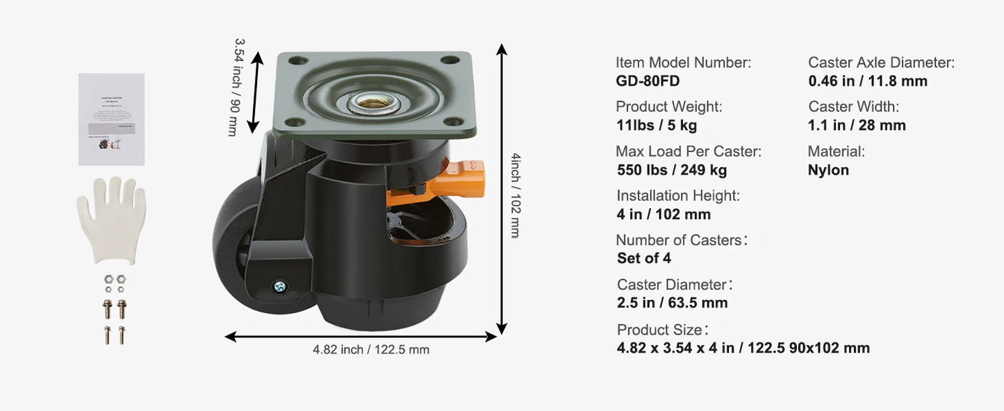 SucceBuy 4 Pack Leveling Casters Heavy Duty Swivel Wheels