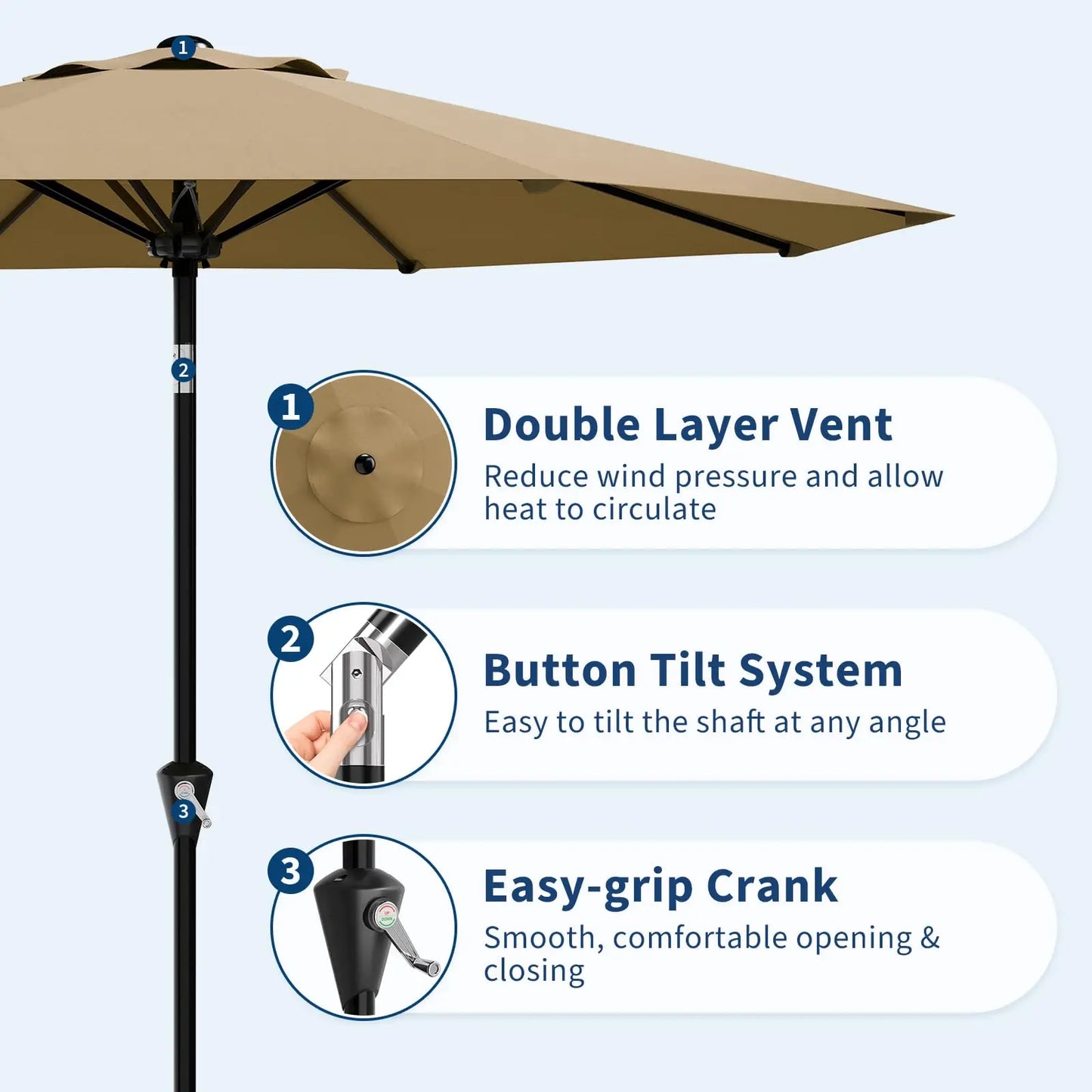 HiMISS Crank Tilt Outdoor Patio Umbrella With UV Protection Waterproof