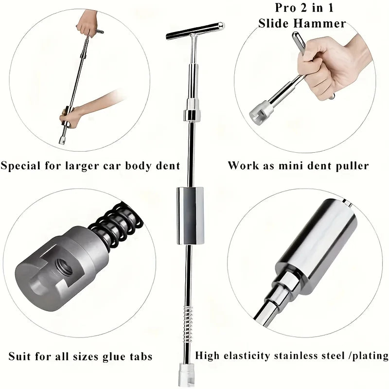 Paintless Dent Removal Kit With T Bar Puller Slide Hammer