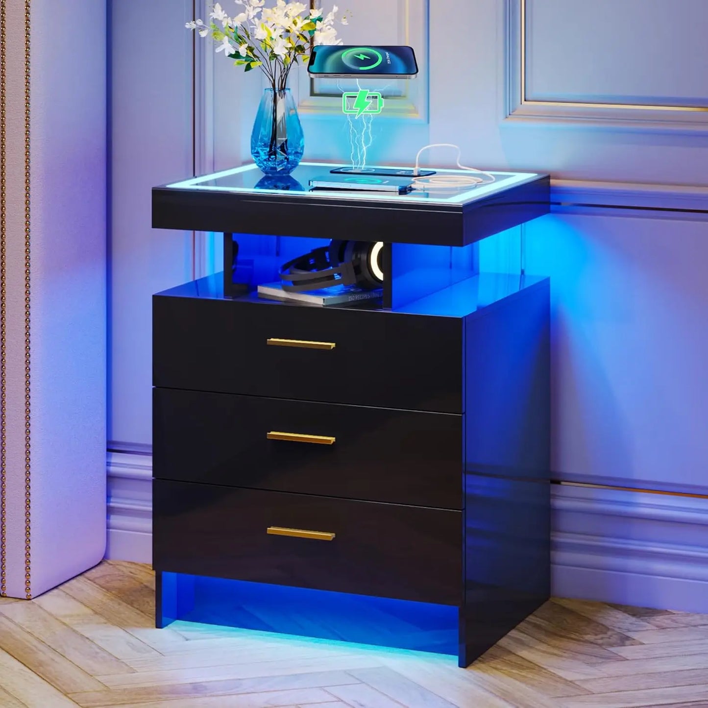 Nightstands Set With Wireless Charging Auto Sensor Led End Tables