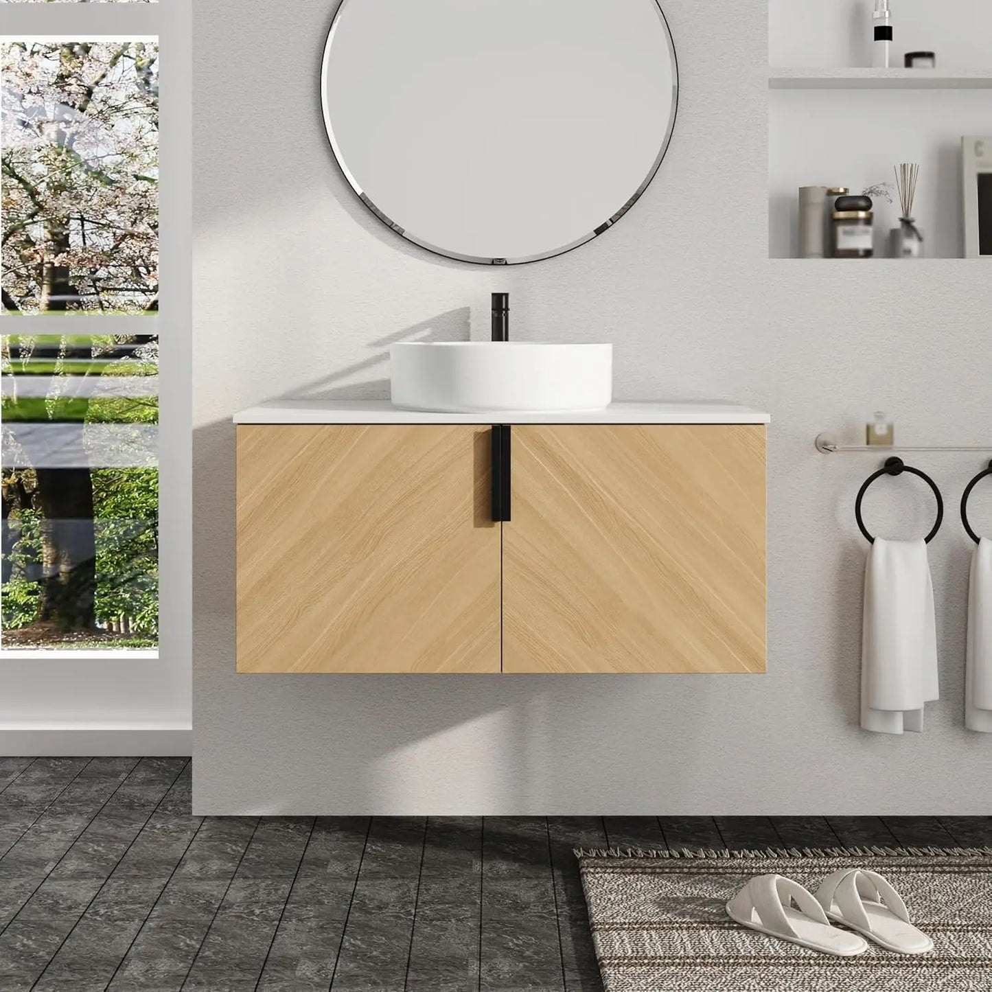 Floating Modern Bathroom Vanity Set With Wood Sink