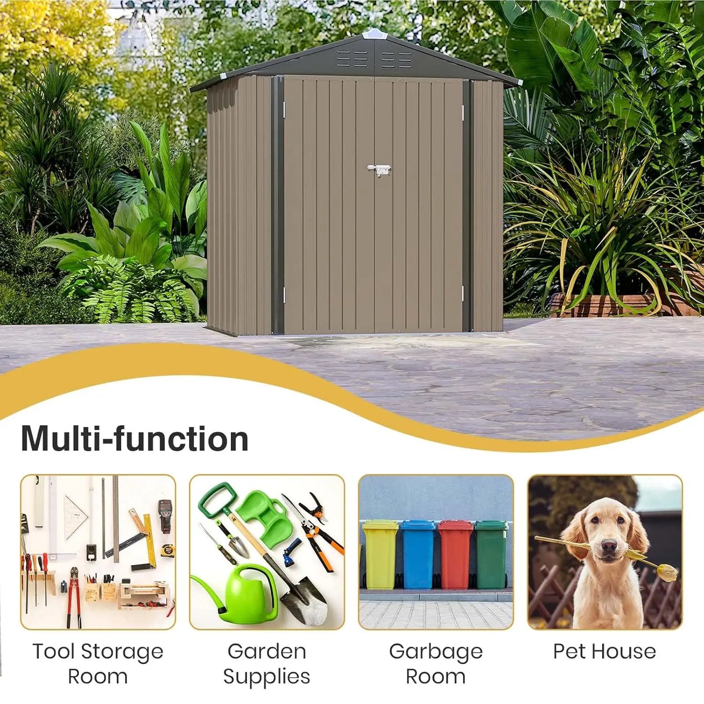 Metal Storage Shed With Lockable Door Sloped Roof Waterproof Outdoor