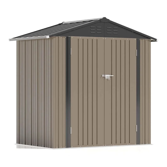 Metal Storage Shed With Lockable Door Sloped Roof Waterproof Outdoor
