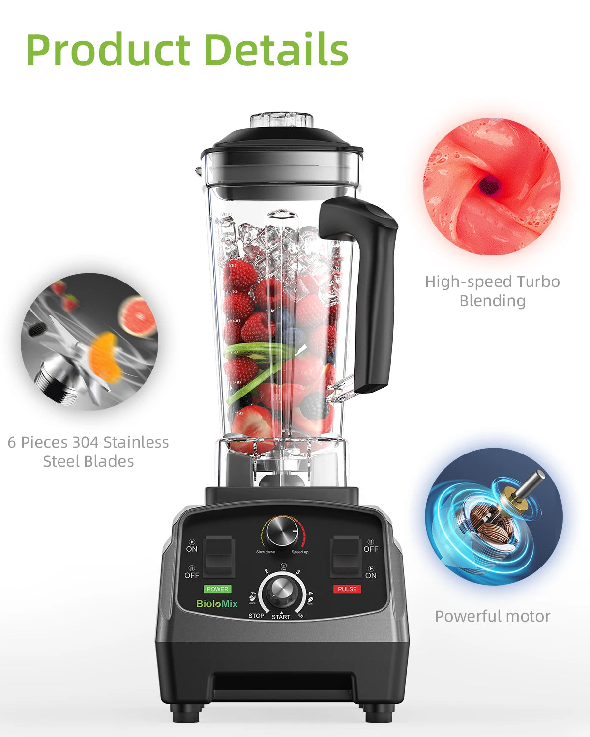 Biolomix 3HP Heavy Duty Blender Juicer Processor 2200W