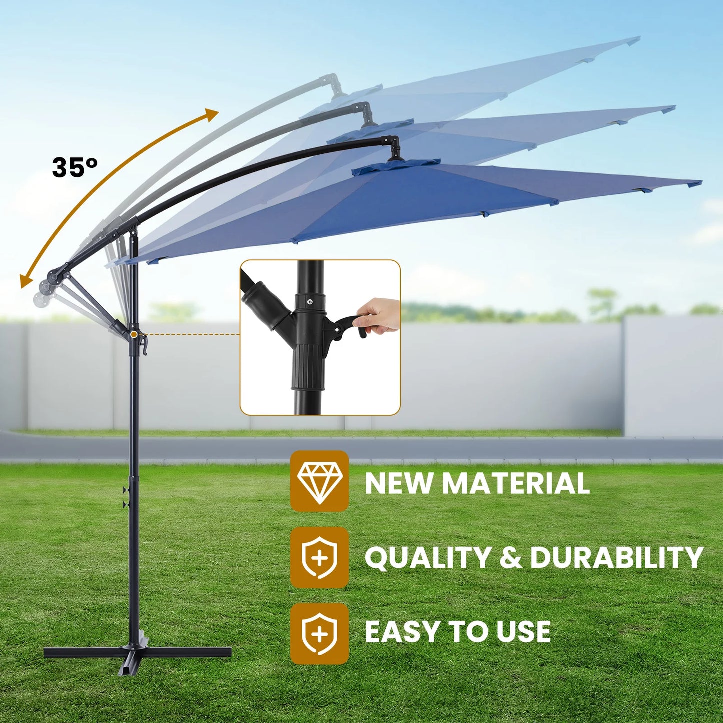 JHK Outdoor Cantilever Patio Umbrella Easy Tilt UV Protection