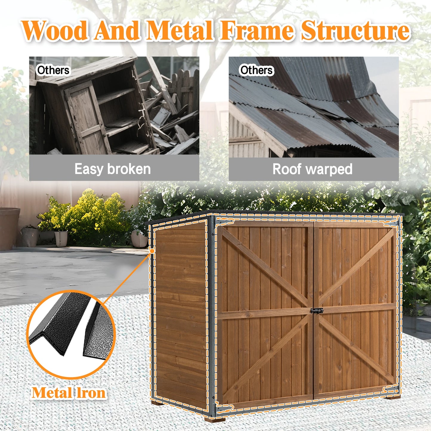 LZBEITEM Outdoor Storage Cabinet Garden Shed With Metal Frame