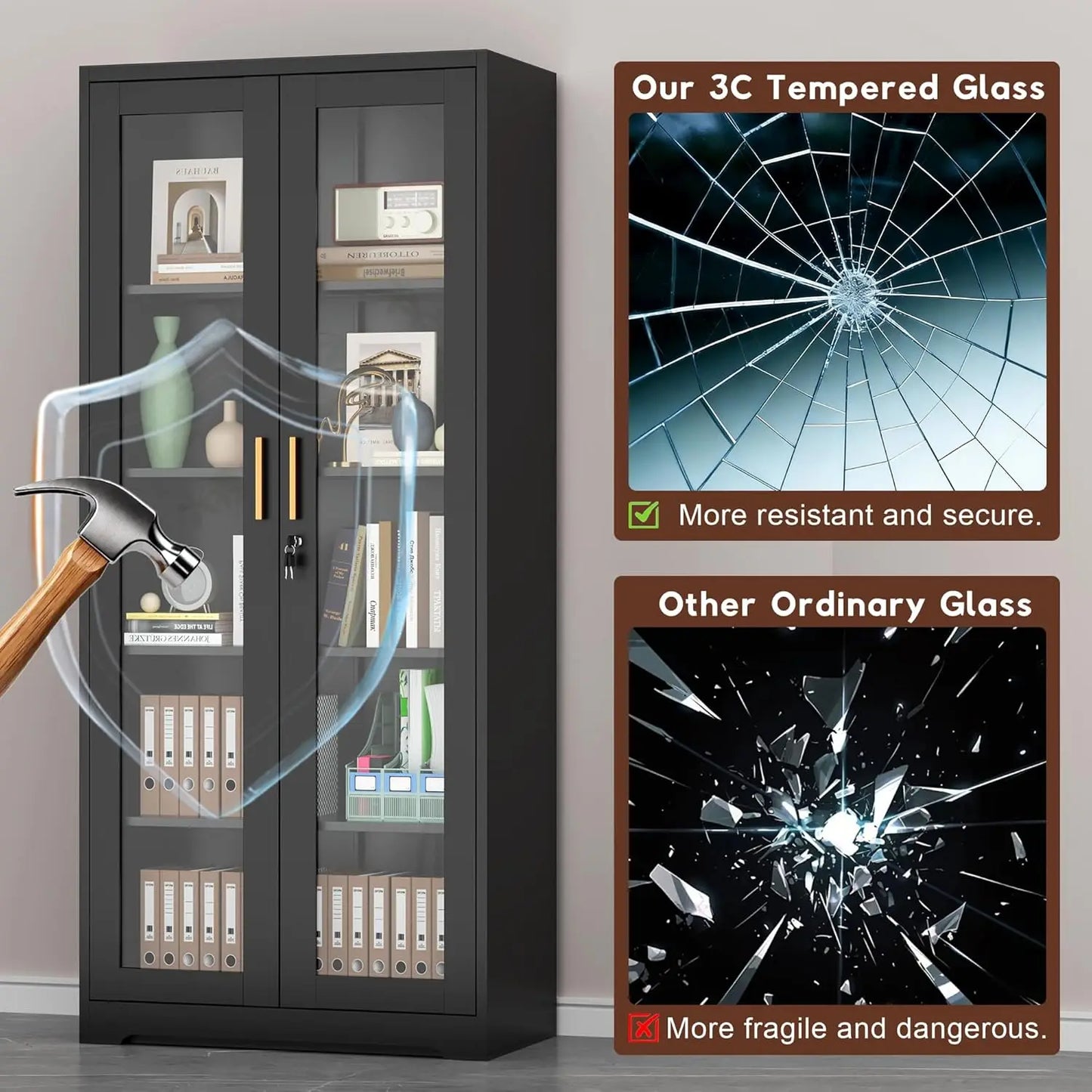 ZHILU Lockable Glass Door Display Cabinet With Adjustable Shelves