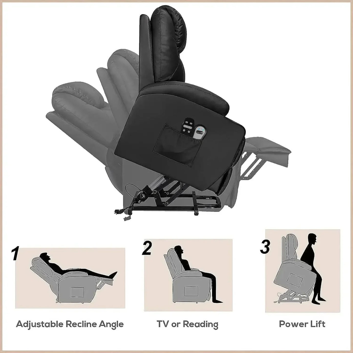 Flamaker Power Lift Recliner Chair PU Leather With Massage