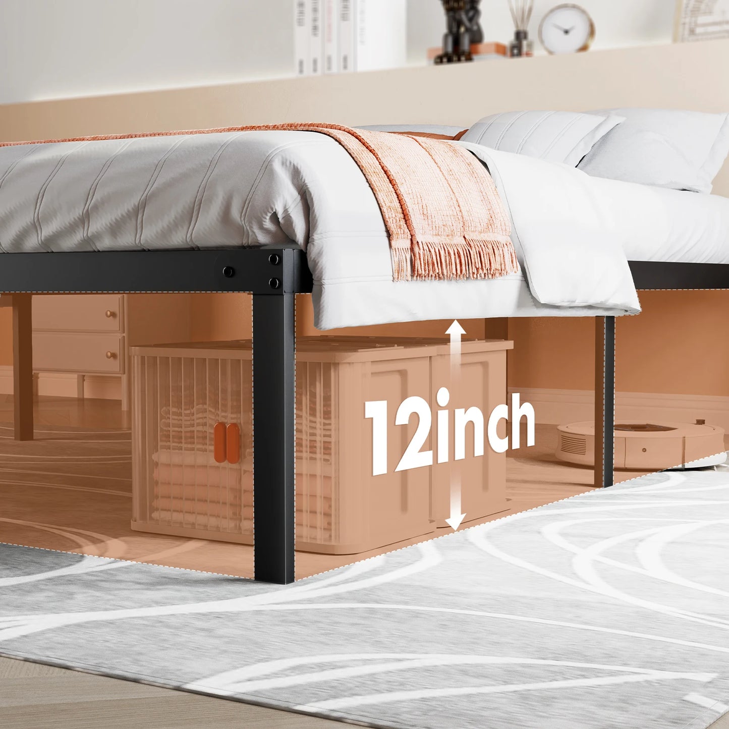 JHK Steel Bed Frame With Slat Support