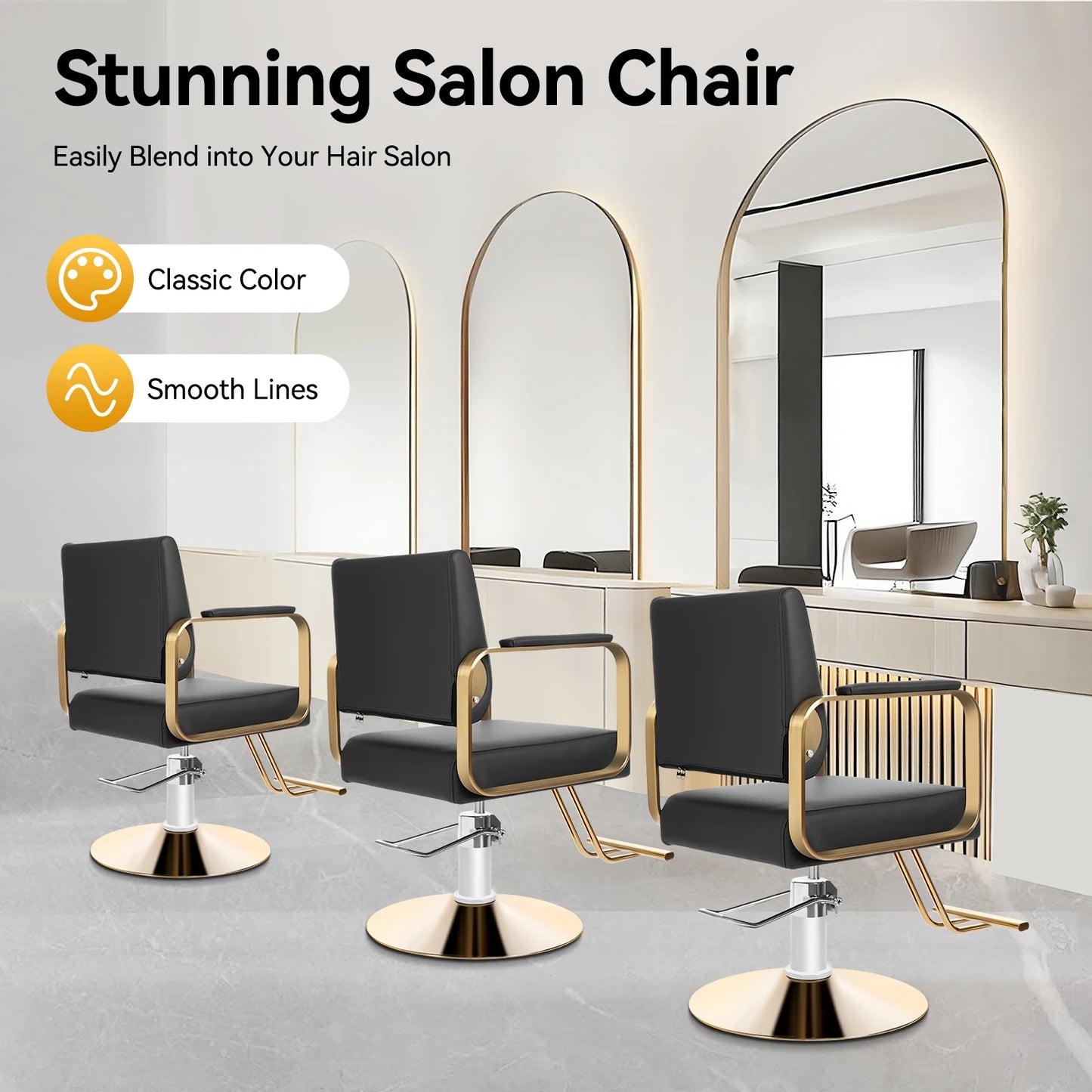 360 Degree Rotating Hair Salon Chair Black and Gold Freestanding