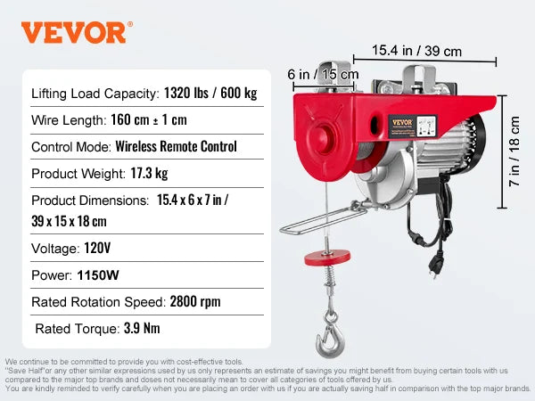 Electric Hoist 200-800kg With Remote Control For Cargo Lifting