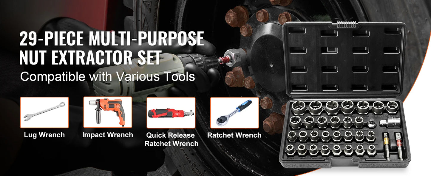 SucceBuy 29-Piece Bolt Extractor Set CR-MO Steel Nut Remover