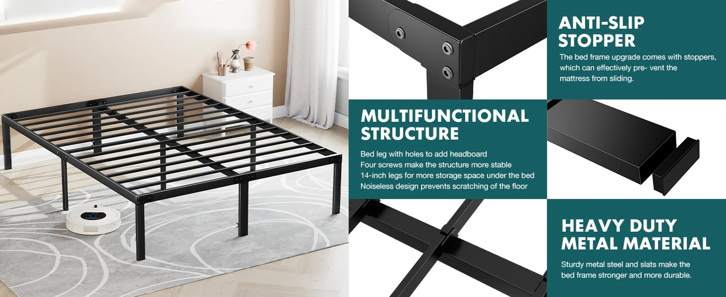 JHK Steel Bed Frame With Slat Support